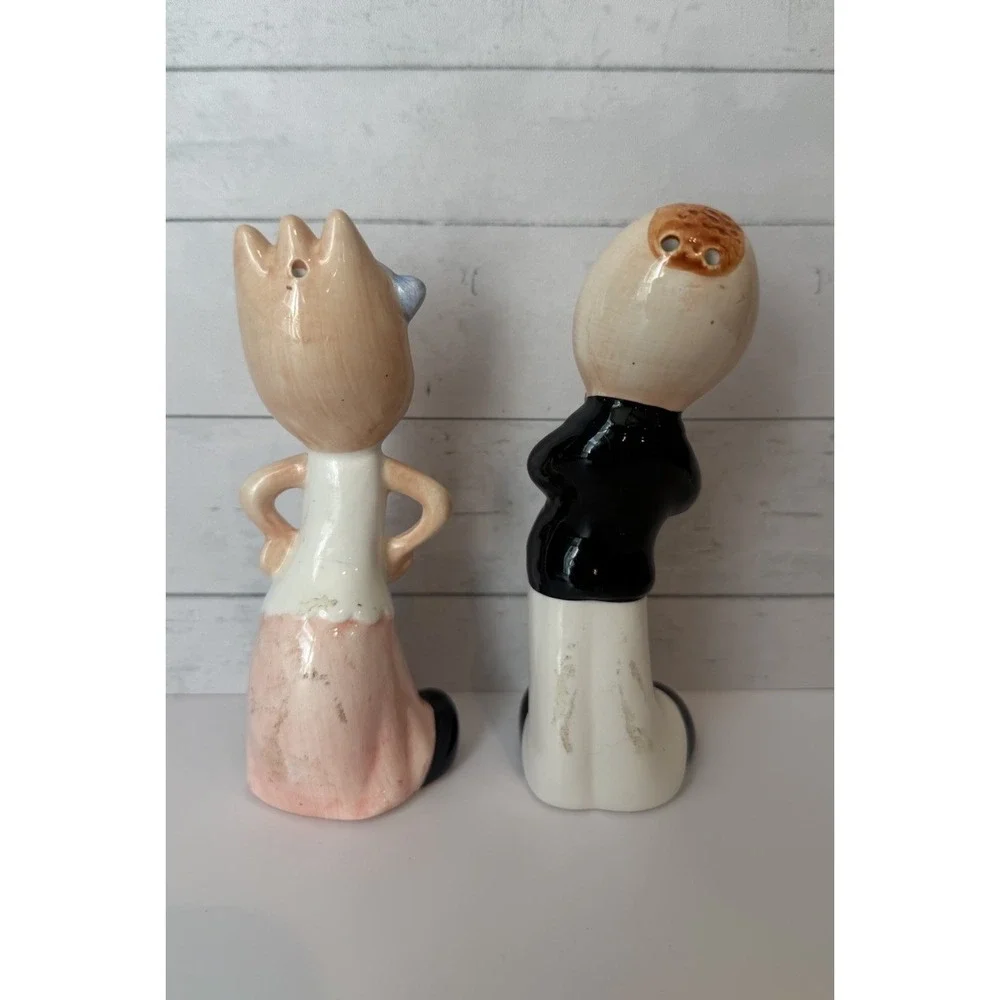 Vintage Spoon & Fork Salt & Pepper Shakers Ceramic Anthropomorphic Couple 4.5